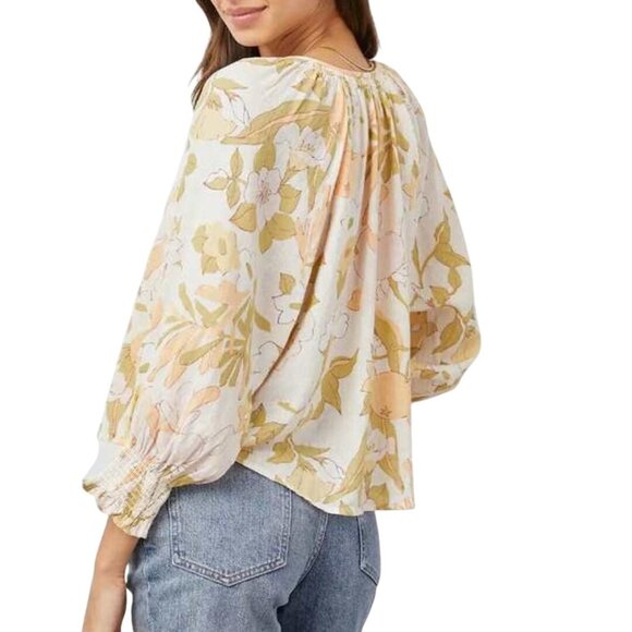 Rails Mariah Top Citrus Floral Linen Blend 3/4 Balloon Sleeve Size S - Picture 4 of 13